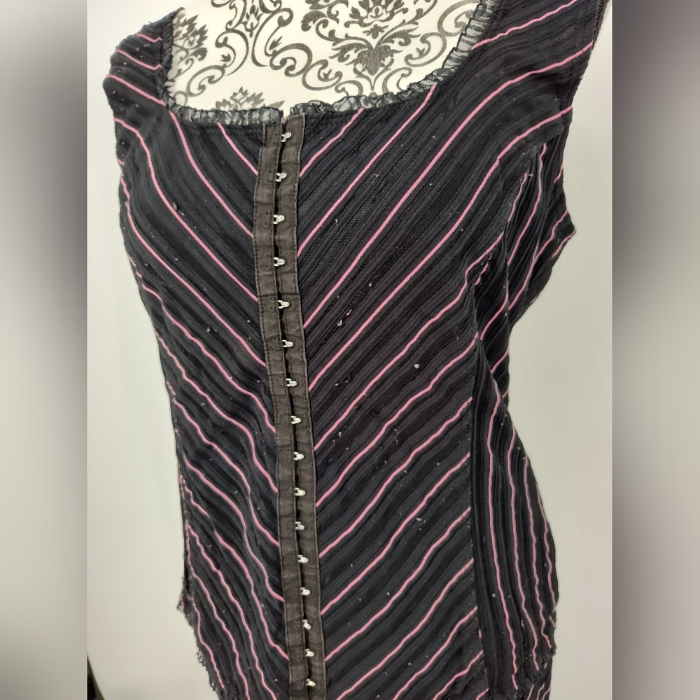 Vintage Fashion Bug Black/Pink Striped Sleeveless Top and Skirt Set Women's Med - Picture 4 of 10